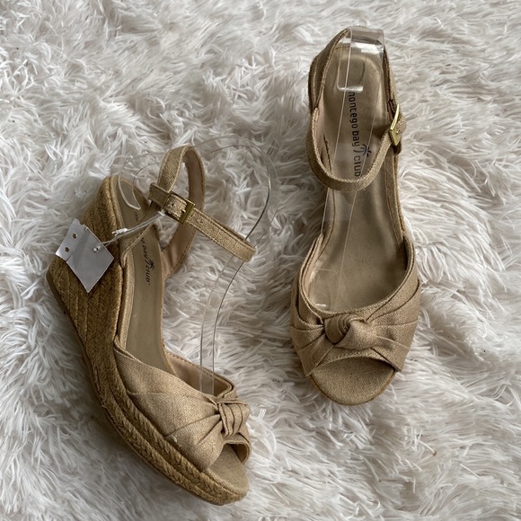 New Womens  peep toes ankle wrap shimmer wedge sandals, Size 8.5 - Picture 5 of 8